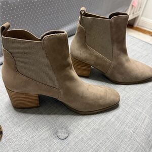 Anne Klein Taupe Suede Chelsea Ankle Boots